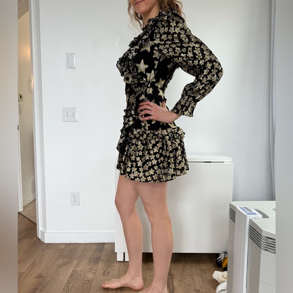 LoveShackFancy Black and Gold Mini Dress